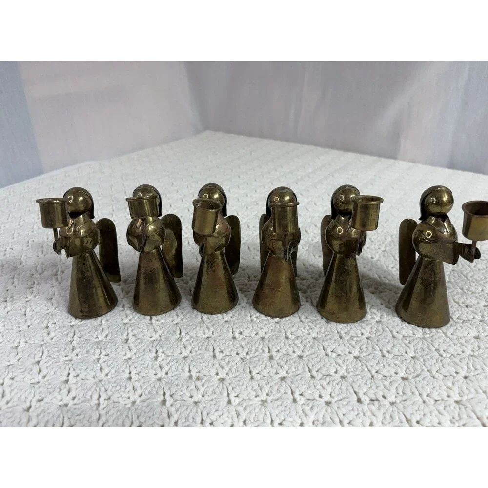 Vintage MCM Copper Brass Angel Candle Holders 4.5